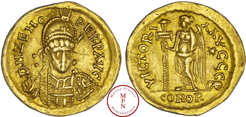 Zenon (476-491), Solidus, Constantinople, Av. D N ZENO PERP AVG, Buste de face c...