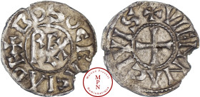 Boson (878-884), Roi de Provence, Denier, Vienne, Av. + BOSO CRACIA DE / REX, Rv. + VIENNA CIVIS, Croix centrale, Argent, SUP, 1.35 g, 20 mm, Prou.846...