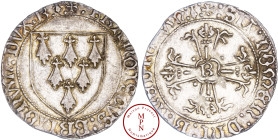 Duché de Bretagne, François II (1458-1488), Gros à l'écu, Rennes, Av. + : FRANCISCVS : BRTONVM : DVX : R : (moucheture) :, Écu à six mouchetures, Rv. ...
