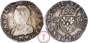 Charles IX (1560-1574), Teston, 2eme type, aux deux C couronnés, 1(563), K, Bordeaux, Av. CAROLVS. VIIII.D. G. FR. REX. / H.M.K, Buste lauré et cuiras...