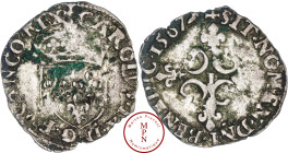 Charles IX (1560-1574), Sol parisis, Ier type, 1567, I, Limoges, Av. CAROLVS. IX. D. G. FRANCO. REX., Écu de France couronné, Rv.+ SIT. NOMEN. DNI. BE...