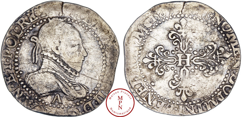 Henri III (1574-1589), Demi Franc au col gaufré, 1587, A, Paris, Av. HENRICVS II...