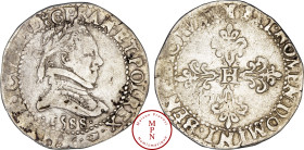 Henri III (1574-1589), Demi Franc au col plat, 1588, K, Bordeaux, Av. HENRICVS III. D : G. FRAN. ET. POL. REX., Buste lauré et cuirassé à droite, Rv. ...