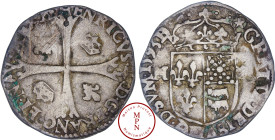 Henri IV (1589-1610), Douzain de Béarn, 1593, Morlaas, Av. .HENRICVS. 4. D. G. FRANC. ET. NAV. REX., Croix cantonnée de couronnes en 2 et 3 et de lys ...