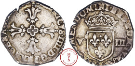 Henri IV (1589-1610), Huitième d'écu à la croix feuillue de face, Bayonne, Av. + HENRICVS. IIII. D. G. FRANC. E. NAVA. RX, Croix feuillue de face, Rv....