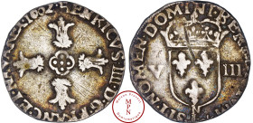 Henri IV (1589-1610), Huitième d'écu à la croix feuillue de face, 1602, N, Montpellier, Av. + HENRICVS. IIII. D. G. FRANC. ET. NAVA. REX, Croix feuill...