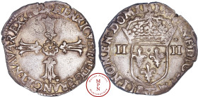 Henri IV (1589-1610), Quart d'écu, 3e type avec croix aux bras fleuronnés de face, 1602, T, Nantes, Av. + HENRICVS IIII D G FRANC ET NAVA REX 1602, Cr...