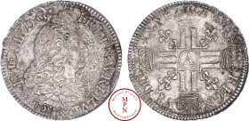 Louis XIV (1643-1715), Écu aux 8L, Réformé, 1690, A, Paris, Av. LVD XIIII D. G FR. ET. NAV. REX, Buste voilé du Roi à droite, Rv. * CHRS RGNE VINC IMP...