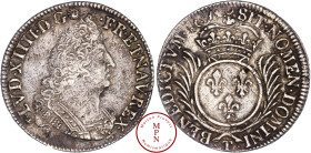Louis XIV (1643-1715), ¼ d'écu aux palmes, 1694, T, Nantes, Av. LVD XIIII D. G FR. ET. NAV. REX, Buste cuirassé du Roi à droite, Rv. SIT. NOMEN. DOMIN...