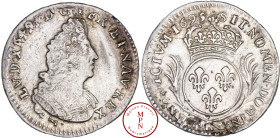Louis XIV (1643-1715), 1/12 Écu aux palmes, 1695, D, Lyon, Av. LVD XIIII D. G FR. ET. NAV. REX, Buste cuirassé du Roi à droite, Rv. SIT. NOMEN. DOMINI...
