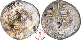 Louis XIV (1643-1715), Sol de 15 deniers, Quinzain, Inédit, 1697, D, Lyon, Av. LVD XIIII D. G FR. ET. NAV. REX, Croix composée de 8 L couronnés et can...
