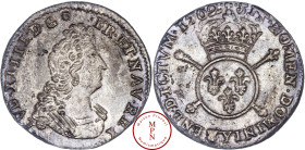 Louis XIV (1643-1715), 1/12 Écu aux insignes, 1702, Y, Bourges, Av. LVD. XIIII. D. G. FR. ET. NAV. REX., Buste cuirassé à droite, Rv. SIT. NOMEN. DOMI...
