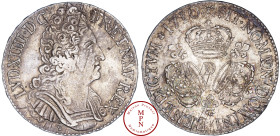 Louis XIV (1643-1715), Écu aux 3 couronnes, 1710, D, Lyon, Av. LVD. XIIII. D. G. FR. ET. NAV. REX. Buste cuirassé à droite, Rv. SIT. NOMEN. DOMINI. BE...