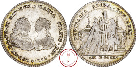 Louis XV (1715-1774), Jeton, Mariage avec Marie Leczinska, 1725 Av. LUD. XV. D. G. FR. ET. NAV. REX. MARIA STANIS. REG. FIL., Bustes affrontés de la R...