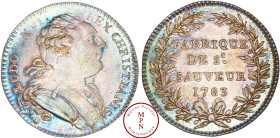 Louis XVI (1774-1792), Jeton, Fabrique de Saint Sauveur, 1783, Paris, Av. LUDOV. XVI. REX. CHRISTIANIS, Buste à droite, Rv. FABRIQUE DE St. SAUVEUR 17...