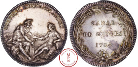 Louis XVI (1774-1792), Jeton, Canal de Givors, 1784 Av. LIGERIM RHODANUS ARDET, Le Rhône et la Loire s'unissant, Rv. CANAL DE GIVORS 1784, dans une co...