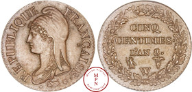 Directoire (1795-1799), 5 Centimes, Dupré, AN 8 sur 6, W, Lille, Av. REPUBLIQUE FRANCAISE, Buste de Marianne à gauche, Rv. Dans une couronne : CINQ CE...