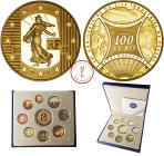 France, Monnaie de Paris, Série de Prestige 2013 Belle épreuve de 1 centime à 2 euro avec 100 euros en or 40e anniversaire du site industriel de Pessa...
