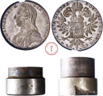 Paire de coins d'avers et de revers pour le thaler de 1780. Av. M. THERESIA D. G. R. IMP. HU. BO. REG., Buste de Marie-Thérèse d'Autriche à gauche, Rv...