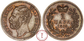 Michel III Obrenovic (1839-1842 / 1860-1868), 1 Para, 1868 Cuivre, SUP-SPL, 1.01 g, 15 mm, KM 1.