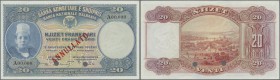 Albania: 20 Franka Ari ND(1926) Specimen P. 3s, crisp original paper with 2 cancellation holes, red ANNULATO overprint, zero serial numbers, no tears ...