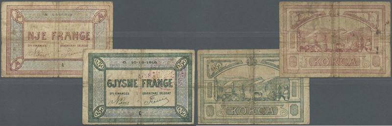 Albania: set of 2 notes 0.50 & 1 Frange ND P. S148, S151, both stronger used wit...