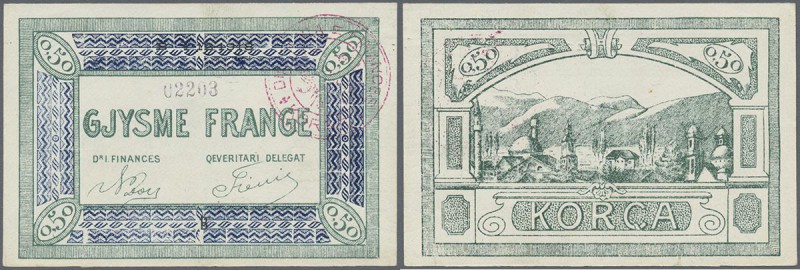 Albania: 0.50 Frange 01.12.1918 P. S149, with a very minor corner bend and a lig...