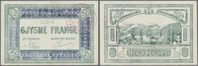 Albania: 0.50 Frange 01.12.1918 P. S149, with a very minor corner bend and a light dint at lower border, no holes or tears, very crisp original paper ...