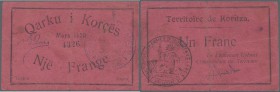 Albania: 1 Frange 1920 P. S154, used with folds and creases, stronger center fold causing minor border tears at upper and lower border, still strong p...