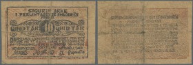 Albania: rare note TREASURY OF SHKODËR, Albania Qindtár Issue, 1 Qindtár 1920 P. S172, very strong used with very strong folds, several holes in paper...