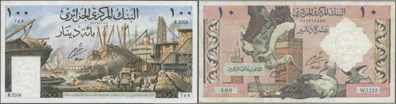 Algeria: set of 2 notes Banque Centrale d'Algerie containing 10 & 100 Dinars 196...