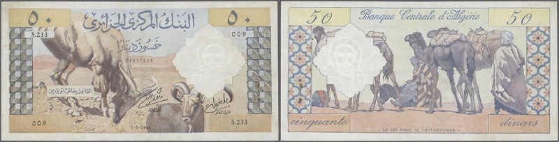 Algeria: set of 2 notes 50 Dinars 1964 P. 124, both in lightly used condition, n...