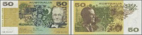 Australia: 50 Dollars ND(1973-94) P 47c, crisp original paper with bright original colors, only one very light and very very hard to see center bend, ...