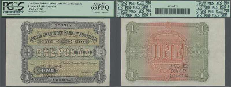 Australia: London Chartered Bank of Australia 1 Pound 1889 Specimen P. NL, with ...