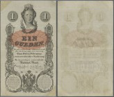 Austria: 1 Gulden 1858, P.A84, very nice looking note with strong paper and bright colors, traces of tape at upper left and lower right corner, otherw...