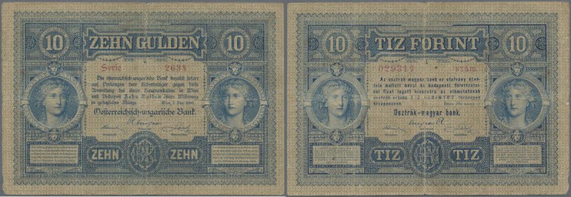 Austria: 10 Gulden 1880 P. 1, S/N 029317, used with several folds and creases, c...