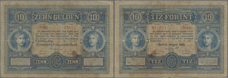 Austria: 10 Gulden 1880 P. 1, S/N 031021, used with several folds, stain in pape...