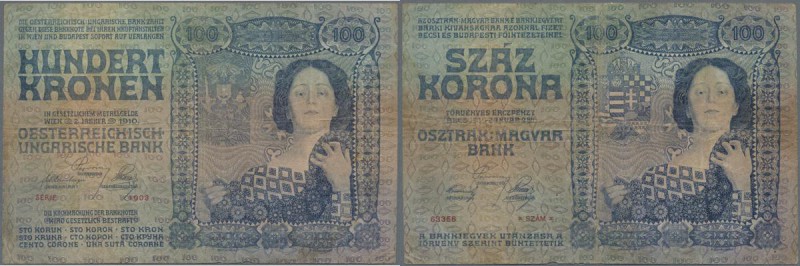 Austria: Österreichisch-Ungarische Bank 100 Kronen 1910, extremely rare note, se...
