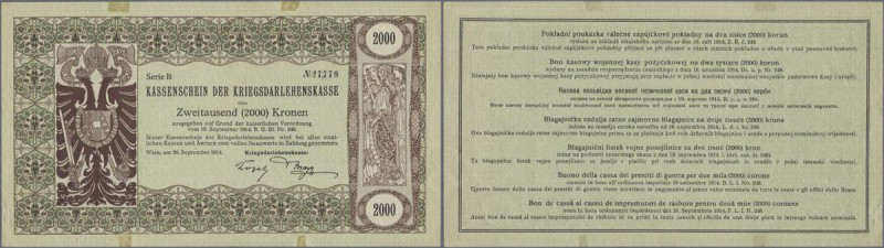 Austria: 2000 Kronen 1914 P. 27, very rare issue, unfolded but handling in paper...