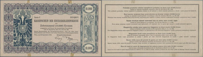 Austria: 10.000 Kronen 1914 P. 28, very rare issue, unfolded, light handling in ...