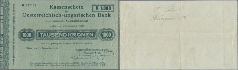 Austria: 1000 Kronen 1918 P. 37, highly rare issue, stronger center fold, light ...