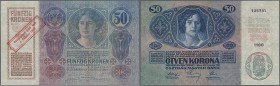Austria: 50 Kronen 1920 P. 46 stamped on 50 Kronen 1914, cirps original with bright colors, no holes or tears, condition: UNC.