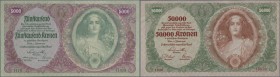 Austria: set of 3 notes containing 5000 Kronen 1922 P. 79 (XF to XF+) and 2x 50.000 Kronen 1922 P. 80 with different serial number types (1x VF+, 1x X...