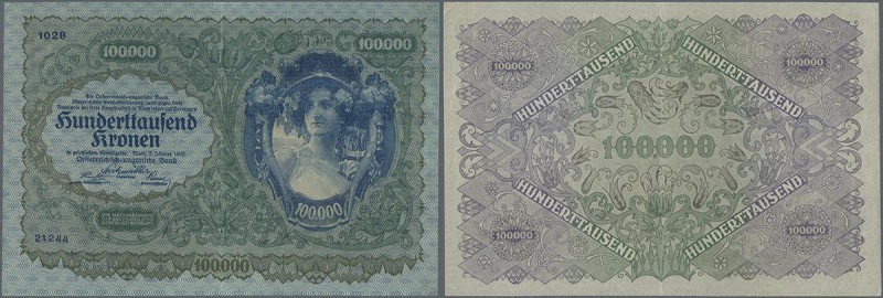 Austria: 100.000 Kronen 1922 P. 81, center fold, light corner bend, no holes or ...