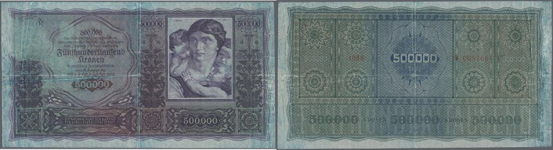 Austria: 500.000 Kronen 1922 P. 84a, used with strong center and horizontal fold...