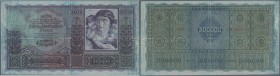 Austria: 500.000 Kronen 1922 P. 84a, used with strong center and horizontal fold, blue stain in paper, center hole, faded color at upper left, still c...