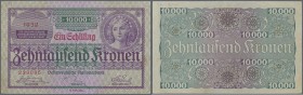Austria: 1 Schilling on 10.000 Kronen 1924 P. 87, center fold, corner fold, handling in paper, still with crispness and original colors, condition: VF...