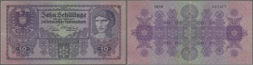 Austria: 10 Schilling 1925 P. 89, stronger center fold, horizontal fold and creases in paper, center hole, still strongness in paper and original colo...
