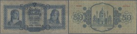 Austria: 50 Schilling 1929, P. 96, used with vertical and horizontal folds, pressed, tiny paper thinning in center, no holes, no repairs, condition: F...