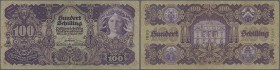 Austria: 100 Schilling 1927 P. 97, early date issue, used with stronger center fold, several folds and creases, tiny center hole, minor border tear at...
